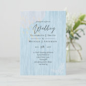 Carte Budget Poussiéreux Bleu Or Mariage Script (Debout devant)
