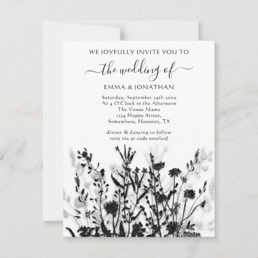 Carte Budget QR CODE Floral Meadow Black Silver White (Devant)