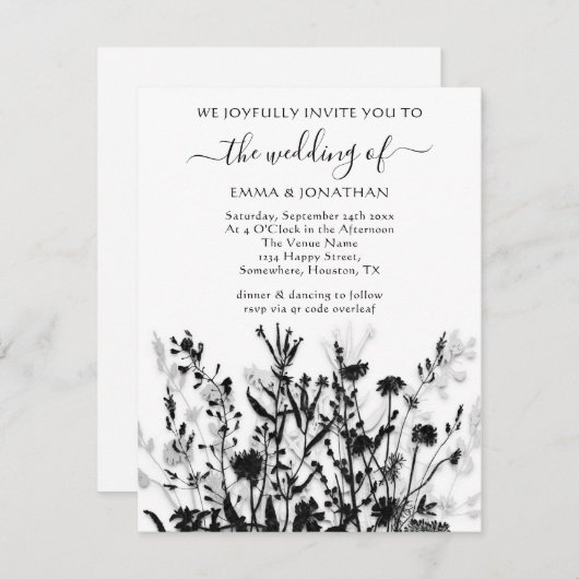 Carte Budget QR CODE Floral Meadow Black Silver White (Devant / Derrière)