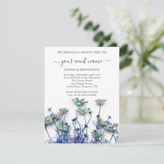 Carte Budget QR CODE Floral Meadow Blue Grey (Debout devant)
