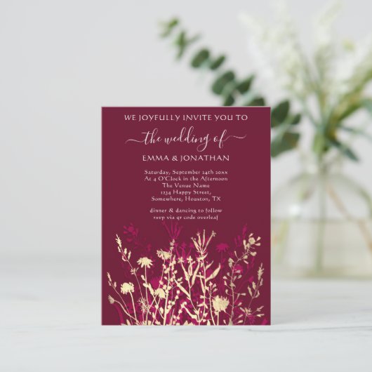 Carte Budget QR CODE Floral Meadow Gold Marsala (Debout devant)