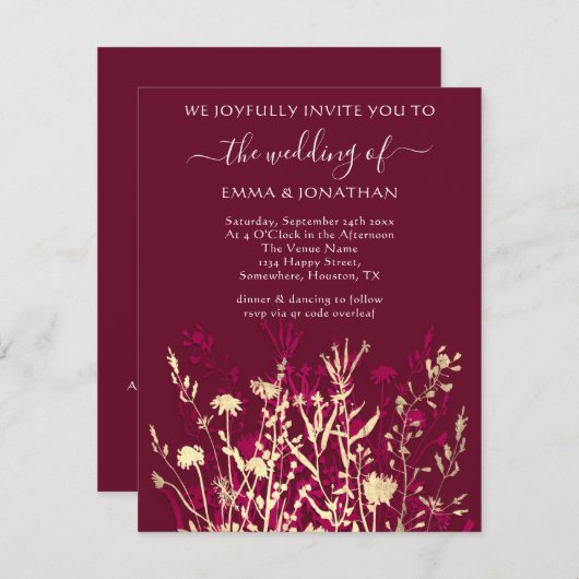 Carte Budget QR CODE Floral Meadow Gold Marsala (Devant / Derrière)