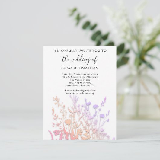 Carte Budget QR CODE Floral Meadow Rose blanche (Debout devant)