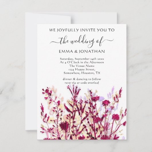 Carte Budget QR CODE Floral Meadow White Marsala Gold (Devant)