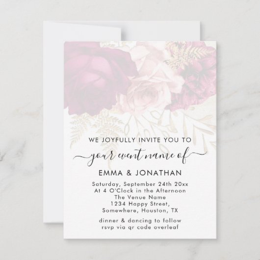 Carte Budget QR Code Gold Roses Marsala (Devant)