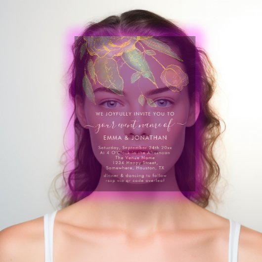 Carte Budget QR Code Marsala Gold Flowers violet