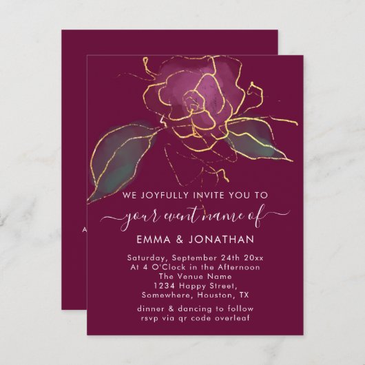 Carte Budget QR Code Marsala Golden Flower (Devant / Derrière)