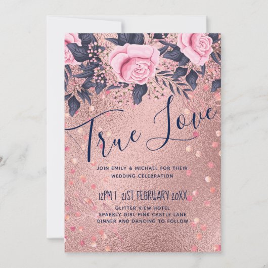 Carte BUDGET Rosegold Bleu rose MARIAGE Fille Glam (Devant)