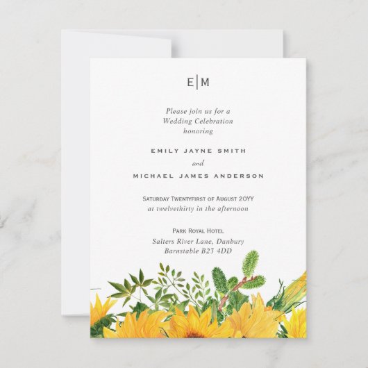 Carte Budget Rustique Tournesols Mariage Sud (Devant)