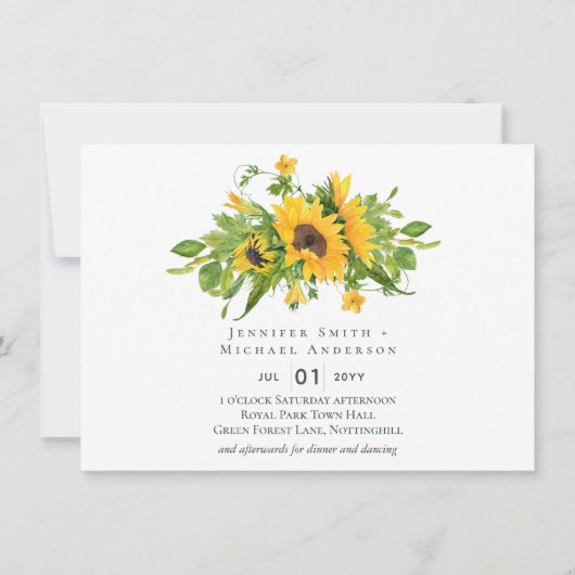 Carte Budget Rustique Tournesols Mariage Sud (Devant)