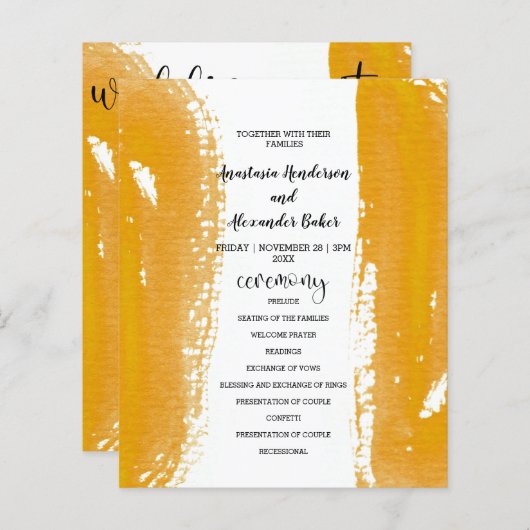 Carte Budget Simple Wedding Program. (Devant / Derrière)