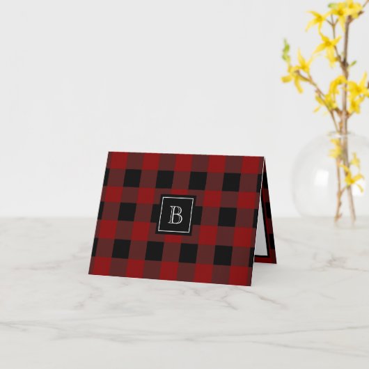 Carte Buffalo Plaid Rustic Monogrammed Initial Pattern (Fleur jaune)