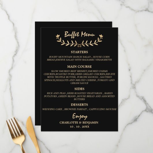 Carte Buffet Mariage Noir Et Or (Devant/Arrière en situation)