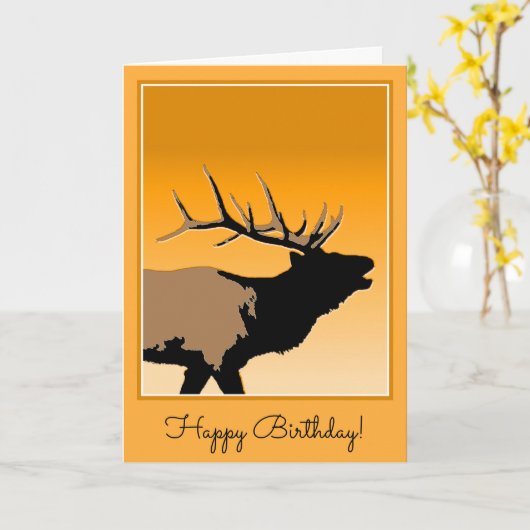 Carte Bugling Elk at Sunset - Art original de la faune (Fleur jaune)