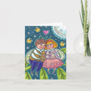 CARTE BUGS D'AMOUR, LUCIOLLES & PLEINE LUNE, HUMOUR MIGN
