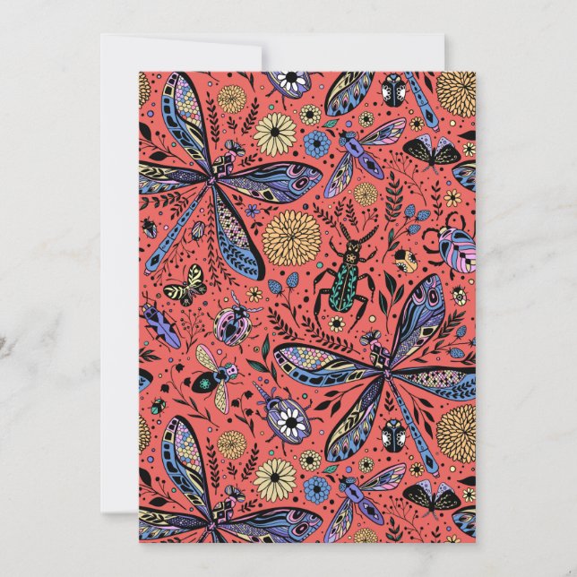 Carte Bugs de Doodle sur corail rouge (Devant)