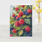 Carte Buisson de framboises mûres Aquarelle Fruit (Fleur jaune)