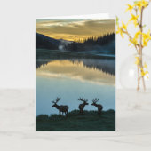 Carte Bull Elks Silhouetté Poudre Lac Sunrise (Fleur jaune)