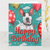 Carte Bull Terrier avec Ballons (Fleur jaune)