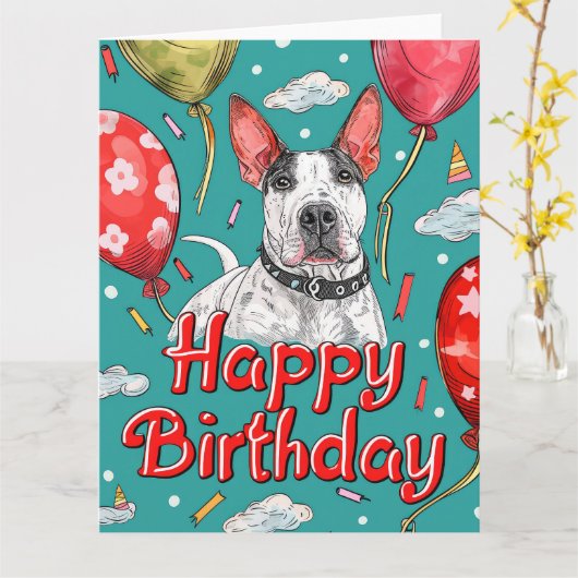 Carte Bull Terrier avec Ballons (Fleur jaune)