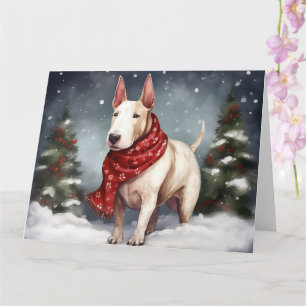 Carte Bull Terrier Chien à Noël de neige
