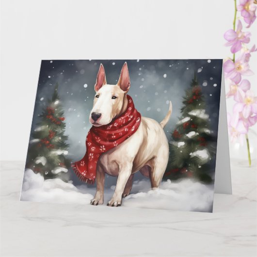 Carte Bull Terrier Chien à Noël de neige (Orchidée)
