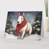 Carte Bull Terrier Chien à Noël de neige (Devant)