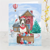 Carte Bull Terrier Chien dans la neige Maison de Chien d (Fleur jaune)