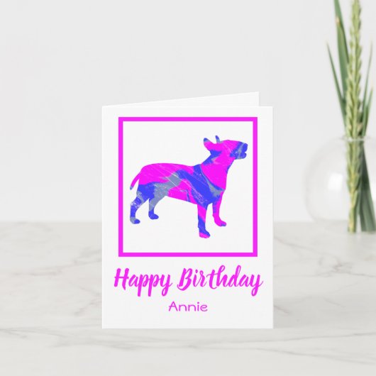 Carte Bull Terrier Chien rose Silhouette Funny Anniversa (Devant)