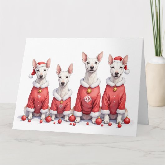 Carte Bull Terrier Christmas Dress Santa Hat (Devant)