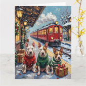 Carte Bull Terrier Christmas Vintage Train Holiday (Fleur jaune)