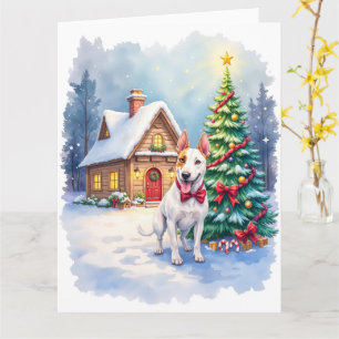Carte Bull Terrier Cozy Cottage Art de Noël