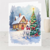 Carte Bull Terrier Cozy Cottage Christmas Tree Art (Devant)