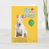 Carte Bull Terrier Dog Party Hat Yellow Birthday (Devant)