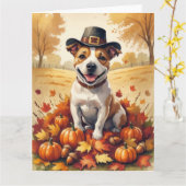 Carte Bull Terrier En Automne Quitte L'Art Thanksgiving (Fleur jaune)