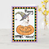 Carte Bull-terrier Halloween (Fleur jaune)