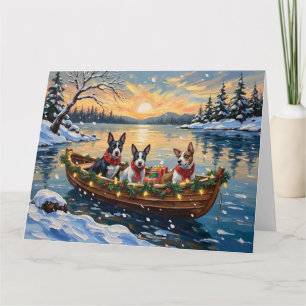 Carte Bull Terrier Noël Bateau Fêtes