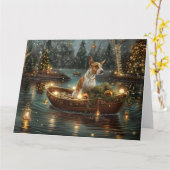 Carte Bull Terrier Noël Festive Voyage (Fleur jaune)