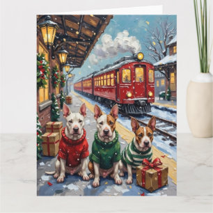 Carte Bull Terrier Noël Train Vintage Fêtes