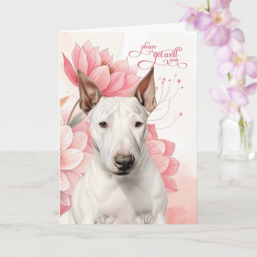 Carte Bull Terrier Soft Pink Botanical Blooms Get Well (Orchidée)