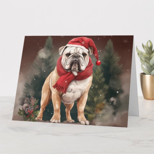 Carte Bulldog à Noël de neige (Petite plante)