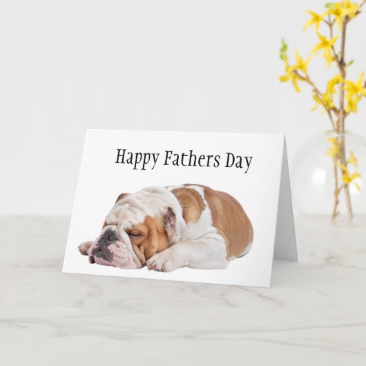 Carte Bulldog anglais endormi Fête des Pères   (Fleur jaune)