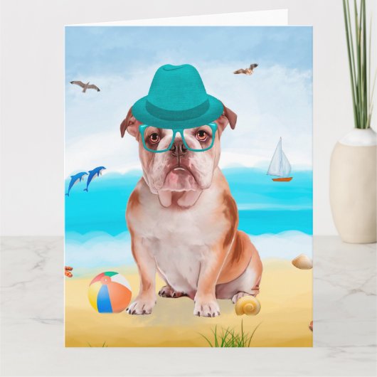 Carte Bulldog anglais sur la plage (Devant)