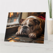 Carte Bulldog avec les lumières de Noël (Devant)