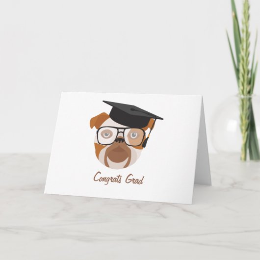 Carte Bulldog avec lunettes et plafond de diplôme univer (Devant)