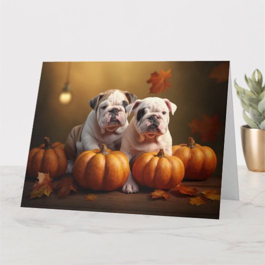 Carte Bulldog chiot automne délice citrouille  (Petite plante)