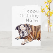 Carte Bulldog Chiot Déco Anniversaire (Fleur jaune)