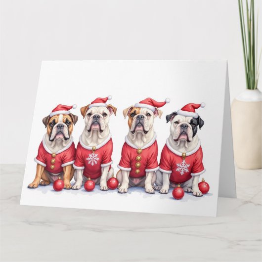 Carte Bulldog Christmas Dress Santa Hat (Devant)