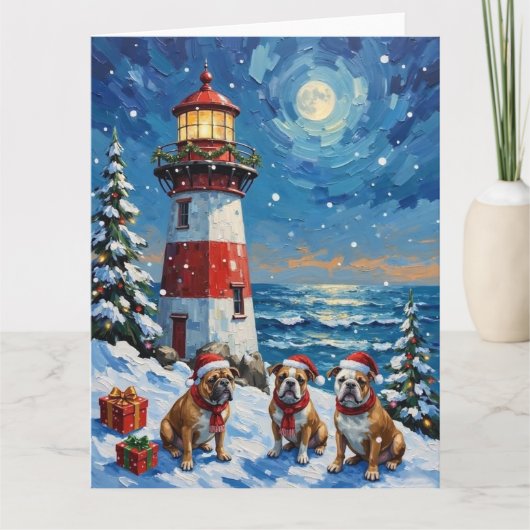 Carte Bulldog Christmas Lighthouse Holiday (Devant)