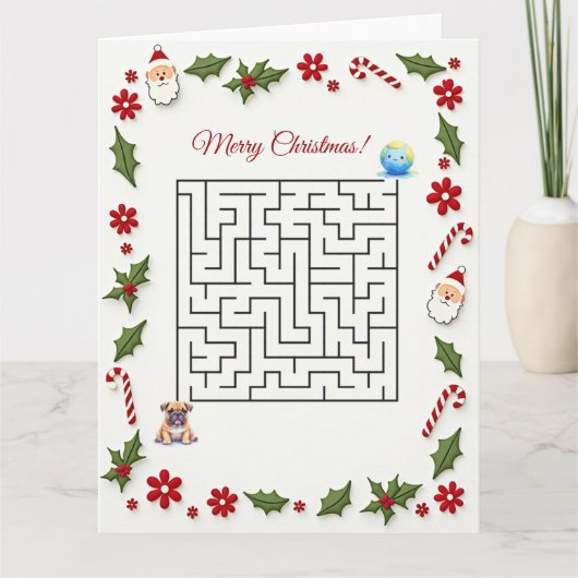 Carte Bulldog Christmas Maze Puzzle Holiday (Devant)